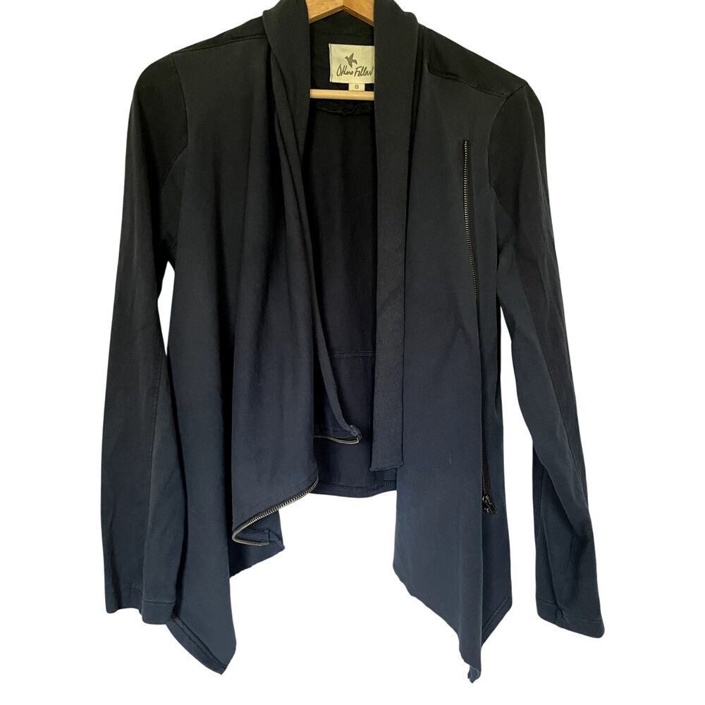 Others Follow navy blue cowl neck full zip jacket sweater women's size S cotton